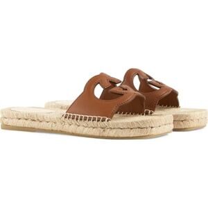 Gucci Carlos Interlocking GG Cut Out Slide Espadrille Sandals in Brown